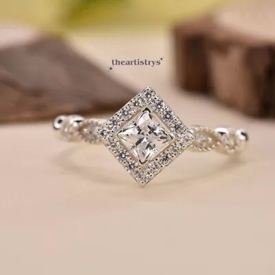 Moissanite Vintage Engagement Ring 2 CT Princess Cut Solid 14k White Gold VVS1 • $232.20