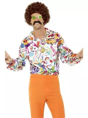 Adult Mens 60s Groovy Shirt 70s 80s Disco Festival Fancy Dress Party Costume • £13.19