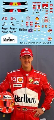 1/18 Decals Schumacher F1 Helmet + Figure Ferrari Driver Decal TBD561 • £9.27