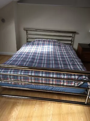 Modern Metal Double Bed Frame And Mattress Ikea 4’6” • £20
