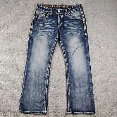 Rock Revival Men's Jeans Terry Relaxed Straight 34X30 Country Trucker Denim Stud • $79.99