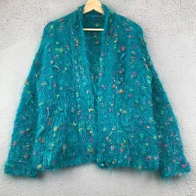 Vintage Mohair Wool Open Cardigan Sweater Blue Size M • $29.99