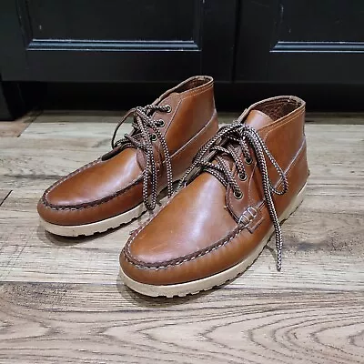 Quoddy Tan Brown Leather Chukka Moccasin Boots • Vibram Soles • UK 8.5 US 9 • £90