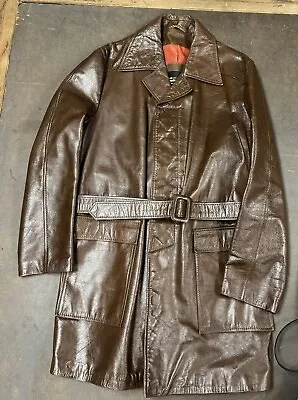 Vintage Men’s Virany Leather Jacket 42 Reddish/Brown Buttons/Belted *Super Cool* • $12.50