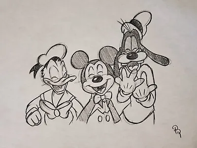 Disney Mickey Mouse Donald Duck Goofy Drawing/sketch Hand Made Signed Art • $40