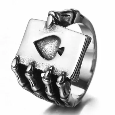 Mens Skull Claw Lucky Casino Poker Ring Jewelry Stainless Steel Size 7-15 Gift • $7.99