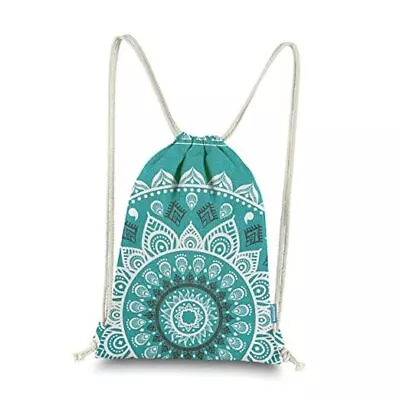 Drawstring Backpack Mandala Style String Bag Canvas Beach Sport Daypack Teal • $32.19