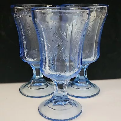 (3) Vtg Indiana Glass Recollections Blue Footed Water Goblets Depression Glass • $29.99