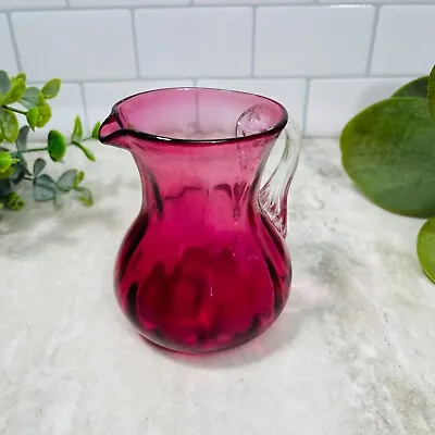 Vintage Pilgrim Cranberry Blown Glass Mini Pitcher Creamer Applied Handle Pink • $18.99