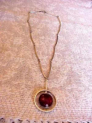 Vintage Sterling Silver Amber Necklace By Artist N.e. From Denmark • $225