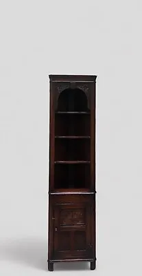 Vintage Jaycee Furniture / Tall Narrow Oak Corner Cabinet 1970s / Dark Oak • £289.99