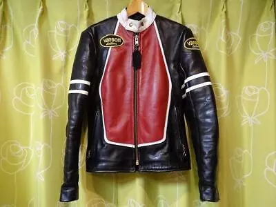 VANSON Patch Leather Single Riders Jacket Blouson Men Size 34 Red From Japan • $1084.17