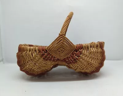 Natural Woven Butt Buttocks Egg Gathering Basket Two-Tone Small Vintage 9  Long • $14.95