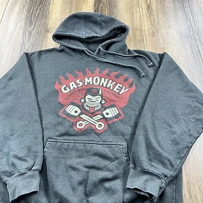 Vintage Gas Monkey Garage Hoodie Mens XL Gray Sweatshirt Hot Rod Racing Flames • $22.46