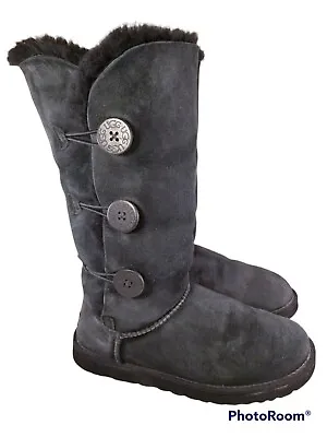 Ugg Bailey Buttons Triplet Bomber Leather Boots Black Women Size 9.5/10 • $139.99