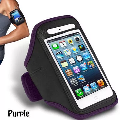 Purple IPhone 4 4S Sports Strong ArmBand Padded Soft Cover With Earphone Pocket • £1.95