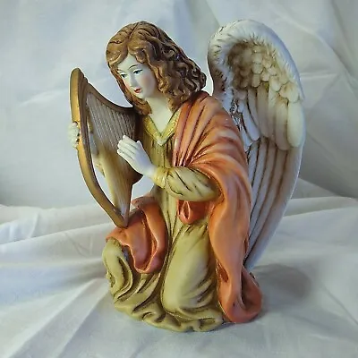 O'Well China Winged Cherub Angel Playing A Harp Colorful Porcelain 7  • $18.03