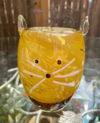 $25 • Buy Vintage Art Glass Cat Vase Blown Glass