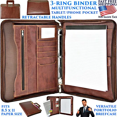 3 Ring Binder Portfolio Padfolio Zipper Tablet Pocket Organizer Retract Handle • $44.90