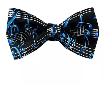 Men's Musical Notes Pre Tied Novelty Bow Tie Black Blue Music Fun Party Occasion • $14.95