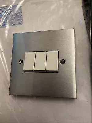 10A 3 Gang 2 Way Switch Satin Chrome Eurolite Volex Insert • £14