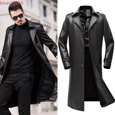 Winter Long Thicken Fleece Lining Leather Coat Men's Warm Shenpskin Trench Coat • $130.05