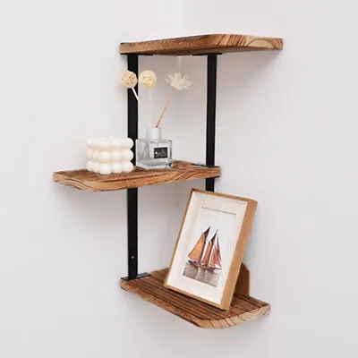 £16.79 • Buy Rustic Wood Corner Shelf Home Display Storage Rack Wall Floating Shelf 3 Tier