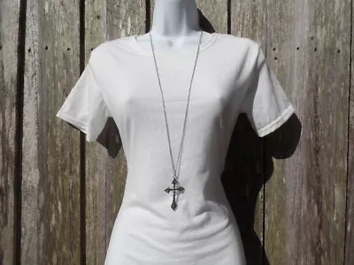 Plain Silver Cross Necklace Long Pendant Fashion Women's Ladies Chain Crucifix • $8.95