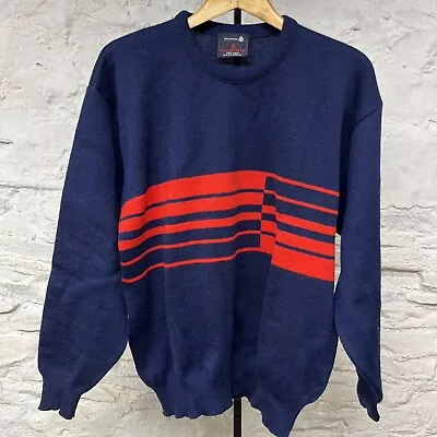 Vtg 70s Demetre 100% Virgin Wool Sweater Men Large Blue Red Ski Racing Slalom • $189.95