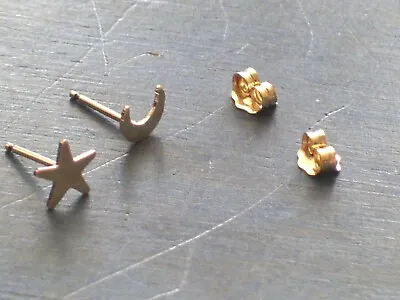 Tiny 14K Gold Filled Moon And Star Earrings 14K GF Crescent Moon Star Studs • $12.99