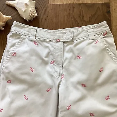 J. Crew Cropped Khaki Pant Embroidered Pink Turtles Fits Like Size 4 Vintage • $14.99