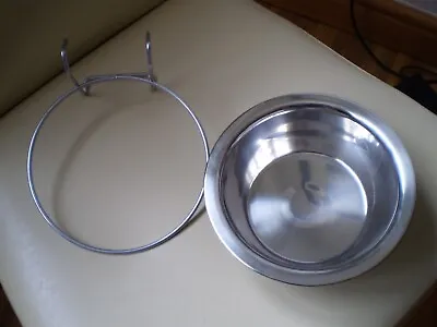 2 X Dog Cat Rabbit Pet Feeding Bowls  Stainless Steel 16cm  With Hookable Stand • £5.45