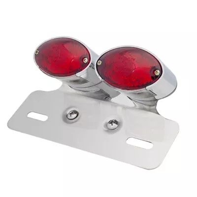 Cat Eye Twin Chrome LED Motorcycle Tail Light Red Lens | Cafe Racer Custom Bike  • $51.95