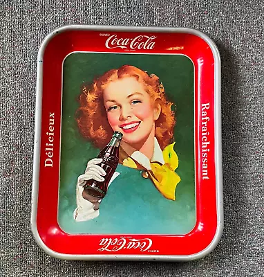 Vintage COCA COLA TRAY Redhead Girl  In French 1948 COKE Metal Serving GREAT!! • $47.99
