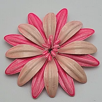 Vintage Enamel Flower Pink Metal Brooch 2.5  • $11