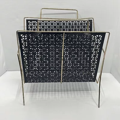 Vintage Atomic Magazine Rack Record Stand Holder Mesh Metal Iron Mid-Century • $39.99