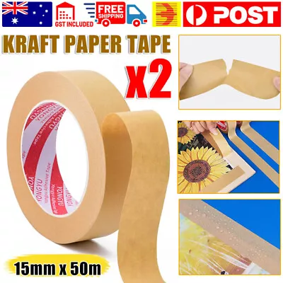 2x Kraft Brown Paper Tape Picture Framing Packing Tape Self Adhesive 15mm Craft • $8.62