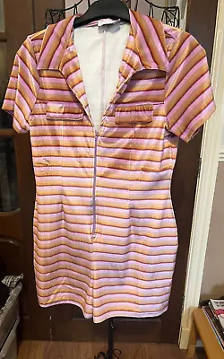 ASOS Design Size 14 Velour Stripe Short Sleeve Playsuit Pink/gold Zip Front • £6