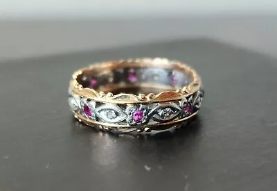 Vintage 14kt Rose/White Gold Ruby & Diamond Ring Lovely Detailing! • $328