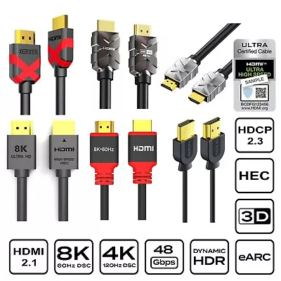 HDMI 2.1 Certified Cable 8K 60Hz Dynamic HDR Dolby HDCP2.3 HEC EARC PS5 Xbox X • $24.99