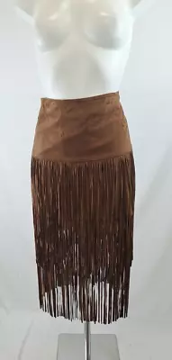 NWT Massimo Dutti Brown Suede Leather Fringe Skirt Size Small UK • £24.99