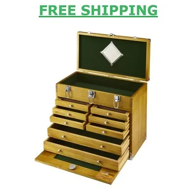 Hardwood Tool Chest Hobby Collection Organizer Storage Case 8 Drawer Lock Key • $126.70