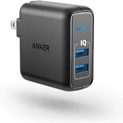 Anker 2-Port USB Wall Charger 24W PowerIQ Charging Foldable Plug Adapter | Black • $12.99