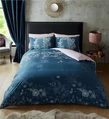 Double Duvet Set Blue Bird Lace Print Quilt Cover Pillow Cases Bedding CLEARANCE • £14.99