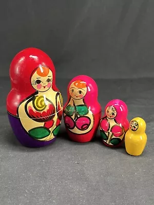 Vintage Wooden Russian Hand Painted Four Piece Nesting Dolls • $25