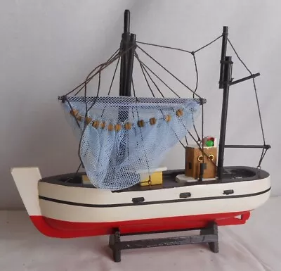 Shrimp Boat Model Fishing Trawler Complete Built Wooden Hull Painted With Stand • $89