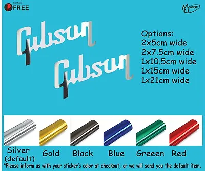 GIBSON Decals Stickers Metallic Chrome Effect Guitar Logo Die Cut Best Gifts • $6.99