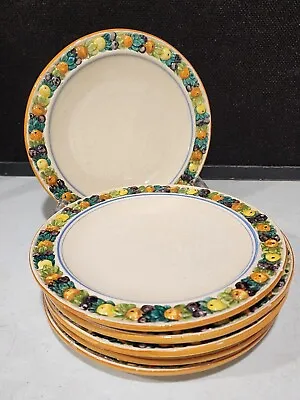 Set Of 6- Della Robbia Majolica Pottery Italy Yellow Fruit 8  Salad Plates • $34.95