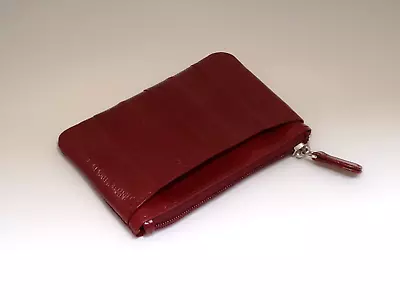 Genuine Eel Skin Leather - Small Rectangle Coin Card Purse Wallet (Wine) • $14.55