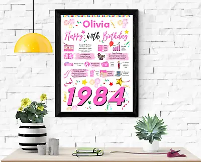 40TH Birthday Present | 1984 The Year You Were Born Poster Personalised Gift 40 • £4.95